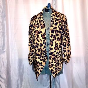 Leopard Print Open Draped Blazer - Large